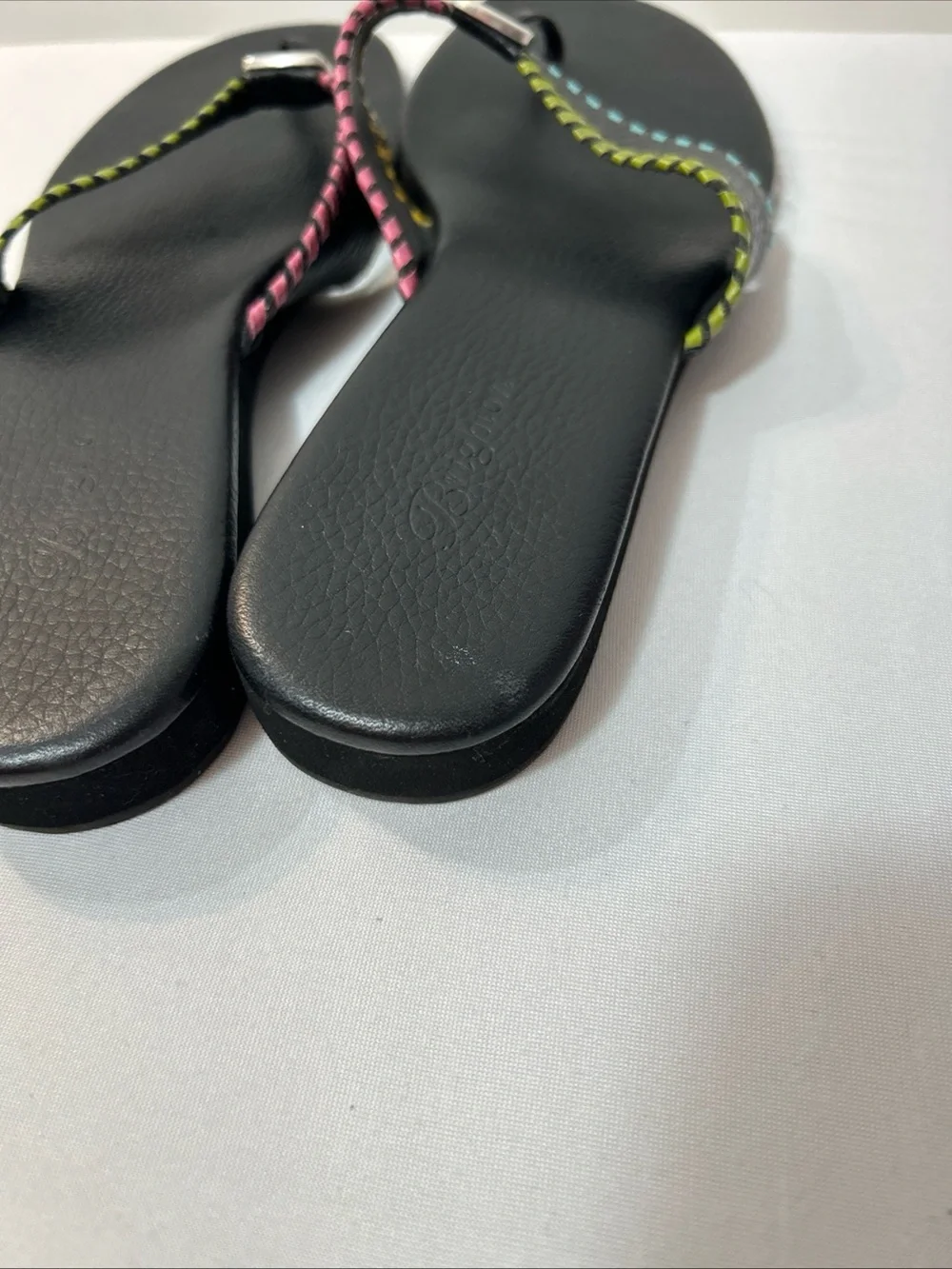 Brighton Black Flip Flop Sandals with Multicolor Stitching